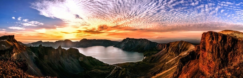 Mount Paektu crater lake at sunrise