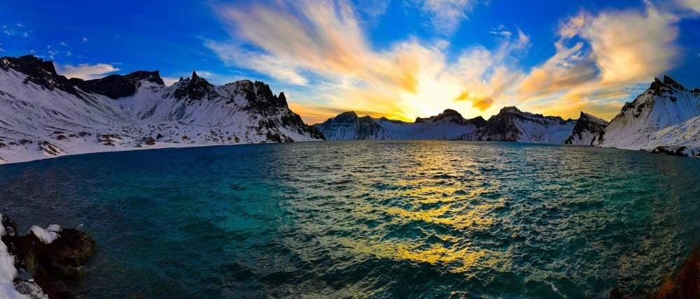 Mountain lake at sunrise