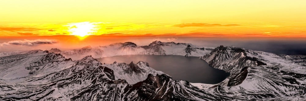 Mount Paektu at sunset — the sacred mountain of the Korean people